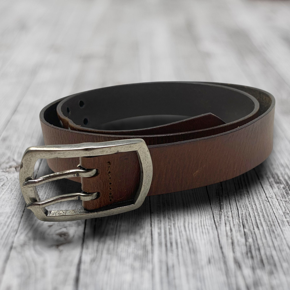 Vintage Y2K Mossimo Men's Sz XL Brown Leather Utility Style Belt Silver Hardware